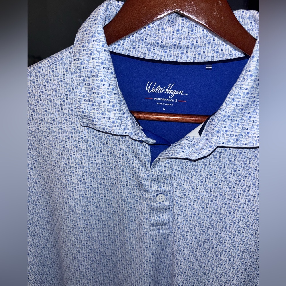Walter Hagen Performance Polo Light Blue Patterned Casual Shirt